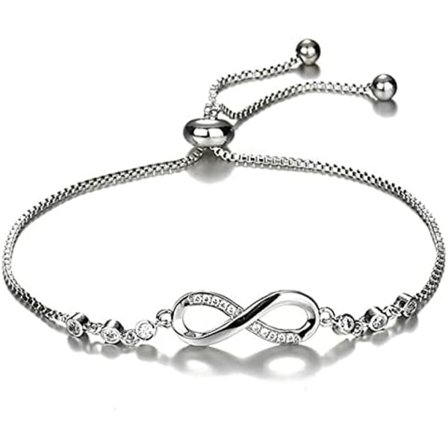 Dam Armband i 925 Sterling Silver Infinity Love Armband med Cubic Zirconia Hjärta, Dam Armband i 925 Sterling Silver Infinity Armband Justerbar