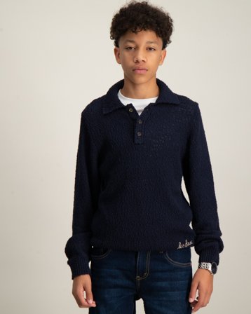 Les Deux Errol Cotton Rugby Knit Kids Blå Tröjor Kille - Kids Brand Store