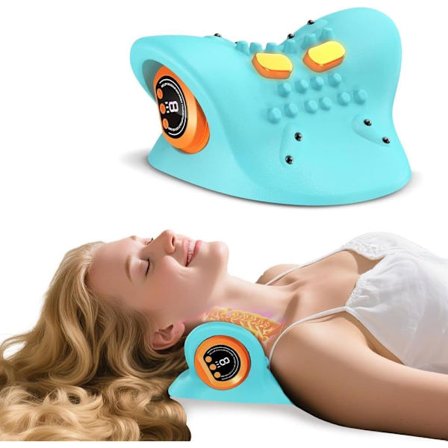 Nakkemassagepude 3-i-1 – Varme, Vibration & EMS Lavfrekvenspuls, USB-C Hurtigopladning, Til Bil, Kontor & Hjem