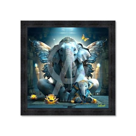 Træramme med glans PVC-tryk "Elefantens Visdom" - Sort - 40 x 40 cm - Binet-kollektionen