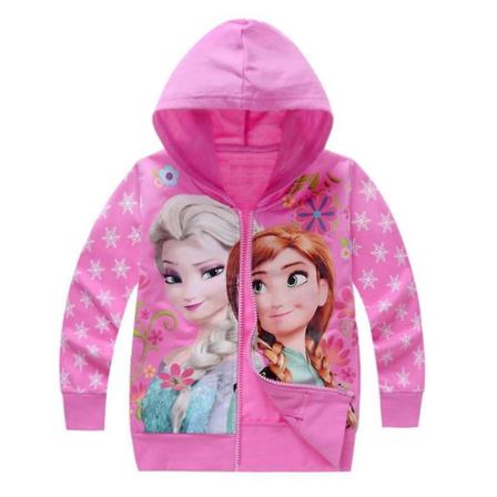Barn Flickor Luvtröja med Frozen print Långärmad jacka med dragkedja med huva Tröja Lös casual Ytterkläder Rose Red 7-8 Years