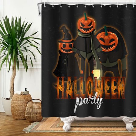 Duschdraperi med pumpa, Halloween-fest, badrumsdekoration, gardin