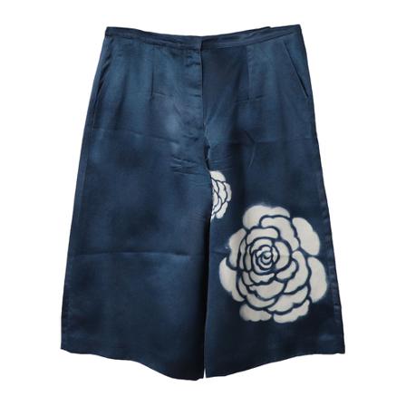Miu Miu Pre-owned, Rose Print Wide Cut Bermuda Shorts Blauw, Dames, Maat:S