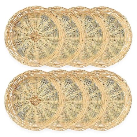 8 kpl Bambu Lautasliinanpidike, 25 cm Uudelleenkäytettäviä Illallislevyille Käsin Kudotut Korit Paperilautasille -