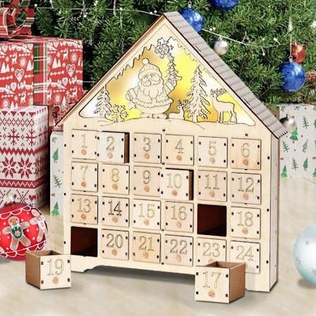 Återanvändbar Trä Adventskalender m Belysning o 24 Lådor