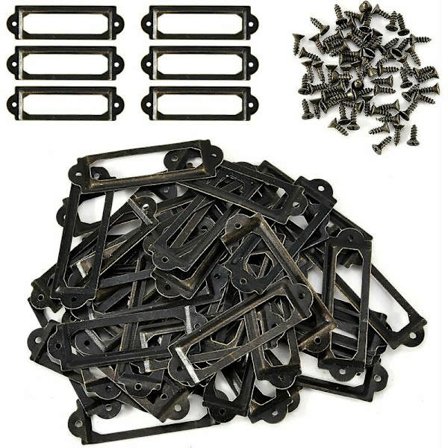 50 stk. etikettholder til bokhylle, skuff, skap, håndtak, navneskilt med skruer, 6 cm