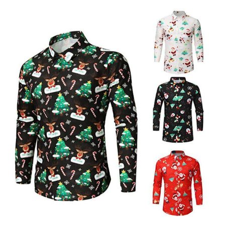 Herre skjorte med julenissetrykk, grønn