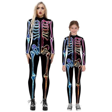 Halloween-skjelettdrakt for barn og voksne, komfortabel Onesie Jumpsuit Takk!! Colorful M