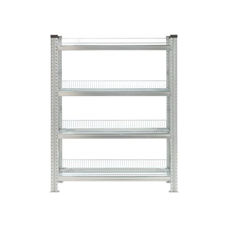 Regał TRANSFORM, moduł podstawowy, 4 półki z siatki, 1576x975x500 mm, galwanizowany