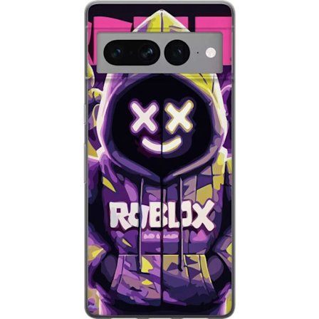 Kompatibelt Mobilskal till Google Google Pixel 7 Pro Färgstark Roblox-inspirerad huvtröjskaraktär med neonfärger och mask, digital spelillustratio