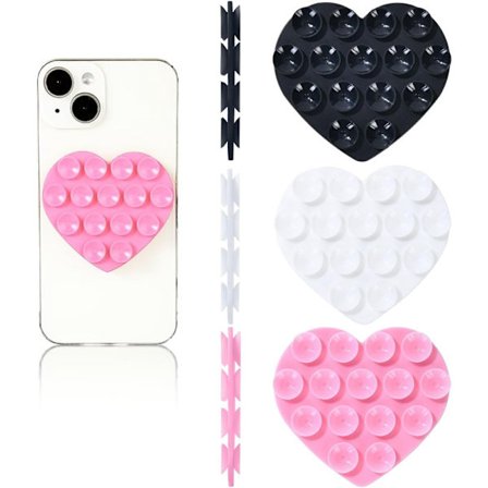 3-pack silikonsugkoppsfästen, dubbelsidig hjärtformad halkfri sugpropp, handsfree-mobiltelefontillbehörsfäste.
