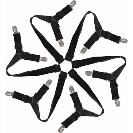 1 st 12 klämmor lakan klämmor 6 sidor lakan hållare med justerbara remmar för alla runda och fyrkantiga madrasser (svart)