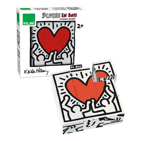 Puu-puzzlekuutioita sisältävä laatikko - Vilac - Keith Haring - 9 kuutiota - Valkoinen - Yhteensopiva - 24 kuukautta