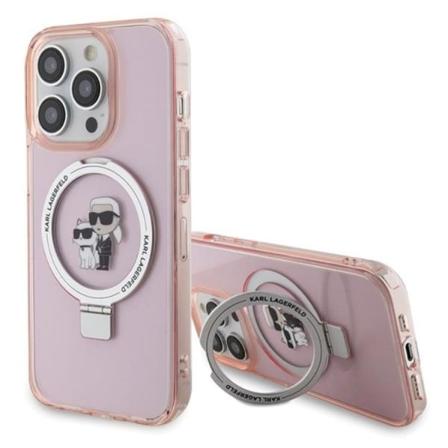 KARL LAGERFELD iPhone 15 Pro -puhelimen kuori MagSafe-renkaalla - Pinkki