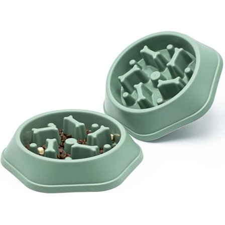 2 stk. hundeskåle, langsom foderskål til hunde, stopper oppustethed, interaktiv puslespils-foderskål, sund foderskål (2 stk., grøn)