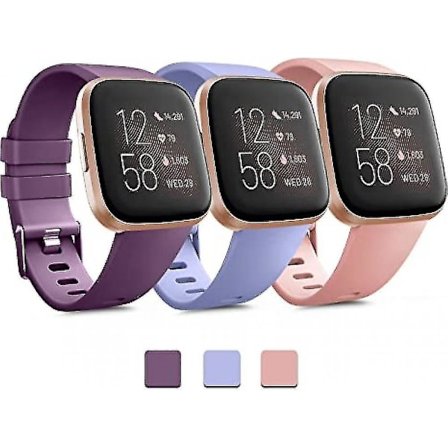 Fitbit Versa 2 / Versa / Versa Lite -urheilurannekkeet - 3 kpl pehmeää silikonia säädettävää klassikkoa naisille ja miehille (pieni) - Seurantaa ei 