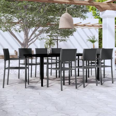 Vidaxl Matgrupp För Trädgården 9 Delar Svart Svart