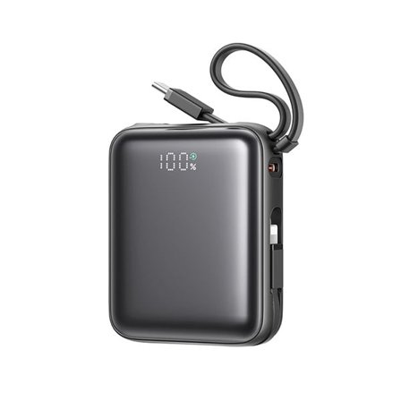 Joyroom JR-PBF27 10000mAh 22.5W Powerbank med indbyggede USB-C- og Lightning-kabler - Sort