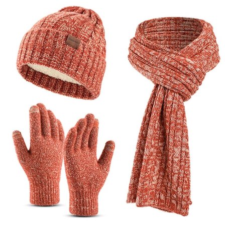 Vinter Varm Hue Sæt til Kvinder med Touchscreen Handsker og Langt Halstørklæde, Ribstrikket Kabelstrik med Fleeceforet Skull Pom Pom Huer