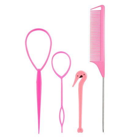 4 kpl hiuslenkkityökalusarja, hiustyökalut, tupeerauskampa, ranskalainen lettityökalu, hiusten muotoiluun, hiuslenkkien poistaja