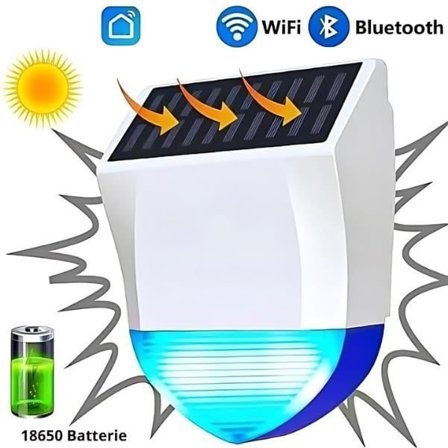 Wi-Fi-sireeni, vedenpitävä 95 dB ulkohälytys aurinko- ja USB-virralla, kaukosäädin