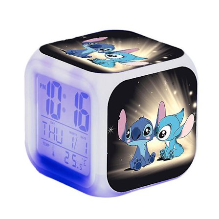 Lilo & Stitch Digitaalinen Herätyskello 7 Väriä Vaihtava Sarjakuva Yövalo Yöpöydän Kello Kodin Sisustus Lasten Lelu Lahjat (D)