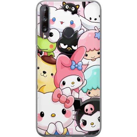 Kompatibelt Mobildeksel til Huawei P40 lite E Tett mønster av søte figurer med store øyne i ulike farger og uttrykk med LABUBU-tekst