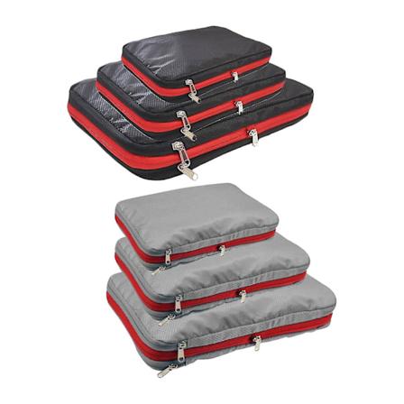 3 stk kompresjonspakkekuber vanntett oppbevaringspose bagasjepakkeorganisator tilbehør utvidbar nylon for reiser Black