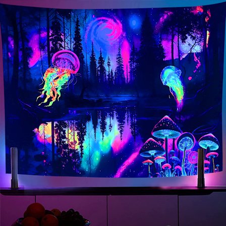Sort Lys Alien Tapestry 180X230CM Effektbillede Under Blåt Lys Alien DJing Psykedelisk Vægtæppe Planet Plakater Hængende kompatibel Soveværelse Li