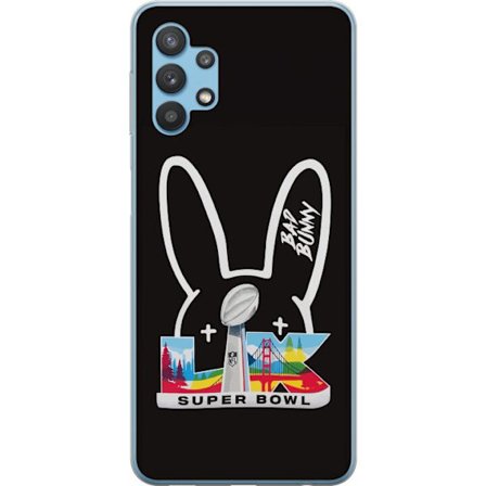 Kompatibel Mobilcover til Samsung Galaxy A32 5G Bad Bunny portræt med åben skjorte, tatoveringer og krøllet hår i stilfuld modefotografering