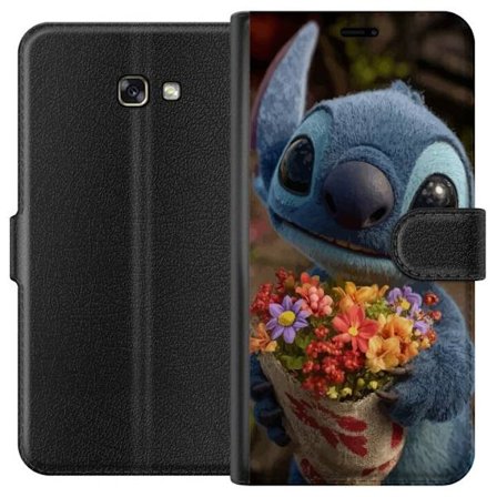 Kompatibelt Plånboksfodral till Samsung Samsung Galaxy A3 (2017) Söt blå figur med stora ögon som håller färgglad blombukett i varm och gullig s