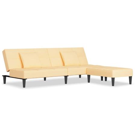 Vidaxl Bäddsoffa 2-sits Med Två Kuddar Och Fotpall Gräddvit Samm Creme