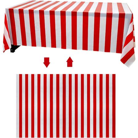 Punainen ja valkoinen raidallinen joulupöytäliina, juhlapöytä