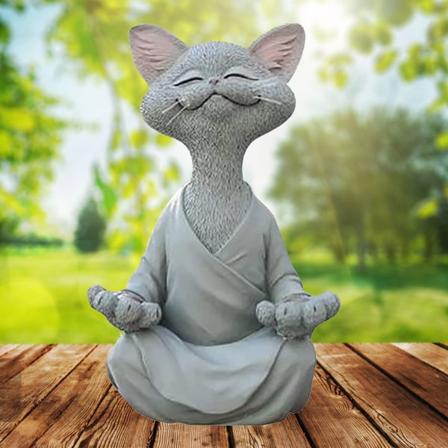 Meditasjonsstatue 18cm Yoga-katt Dyrestatue Dekorativt Harpiks
