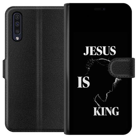 Kompatibelt Lommeboketui til Samsung Galaxy A50 Fargerike kawaii-figurer stablet vertikalt på lilla bakgrunn med myke former og leken søt følelse