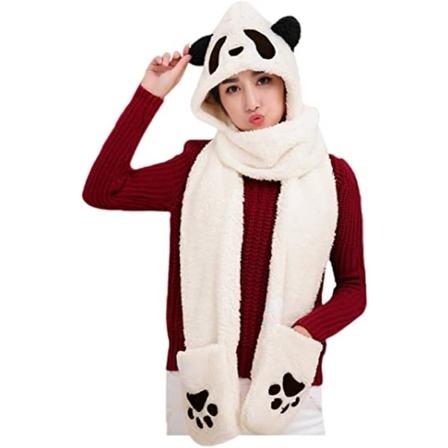 Panda Djur Vinterhattar 3 i 1 Varm Plysch Hoodie Mössa Tass