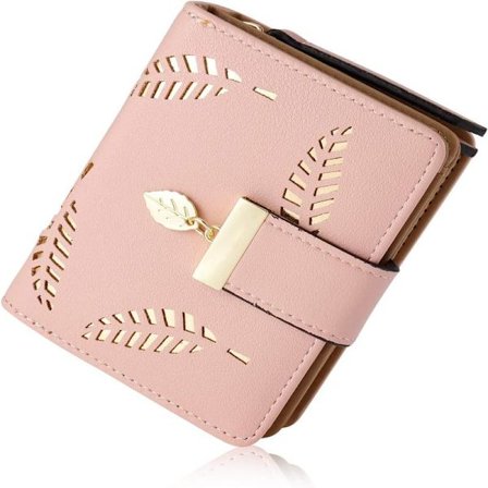Lille Damepung i Læder med Kontant ID Kreditkort Holder, Udhulet Blad Dame Vegan Møntpung Pengeposer med Lynlås (Pink)