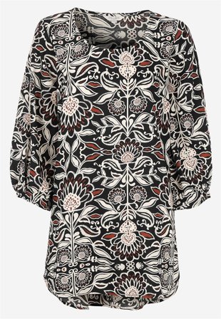 Cellbes of Sweden - Vævet tunika med 3/4 ærmer i sort / mønstret til damer i størrelse 34/36