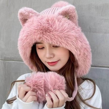 Varme strikkede luer pelsbeanie lue ROSA