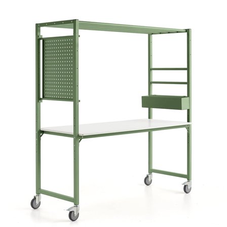 Mobile multi-table TEAMWORK, accessory box, tool panel, green/white