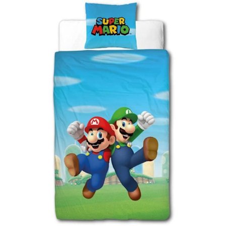 Bäddset - MARIO BROS - Mario och Luigi - Mikrofiber - 1 påslakan 140 x 200 cm + 1 örngott 63 x 63 cm