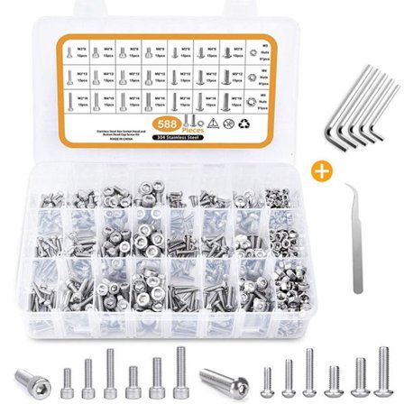 588 stk. Bolte og møtrikker Skiver Kit Metrisk Bolt Sortiment