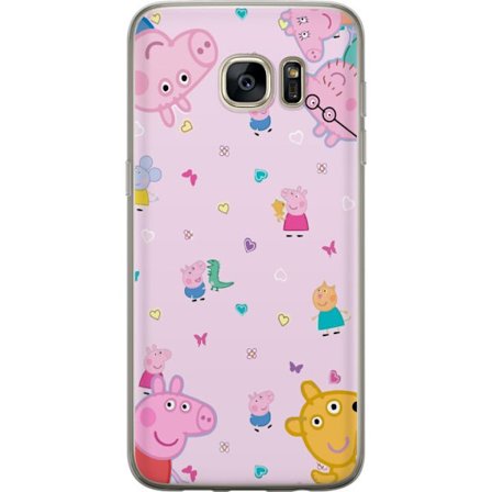 Kompatibel Mobilcover til Samsung Galaxy S7 edge Peppa Gris med en baby i armene, morgris motiv i farverig og blød børneillustration med hjerter