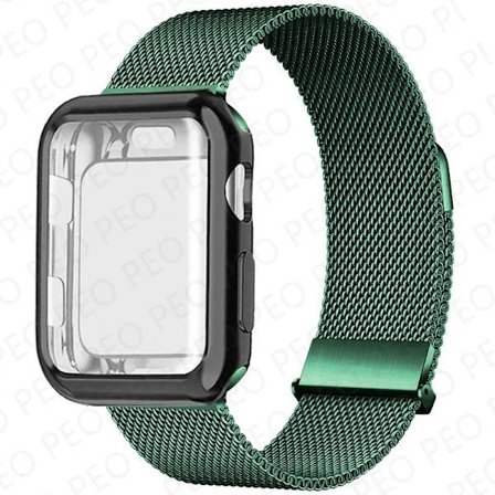 Milanese Loop+Fodral För Apple Watch Armband 45mm 44mm 38mm-42mm 41/40mm Metall Magnetiskt armband iwatch Serie 9 8 7 6 5 4 3 SE Rem