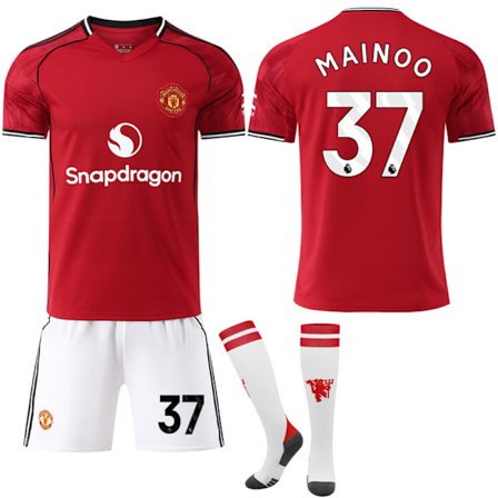 Het 2025 Manchester United Hemmaställ Barn Vuxen Fotbollströja med Strumpor 2025-2026 No.37 MAINOO