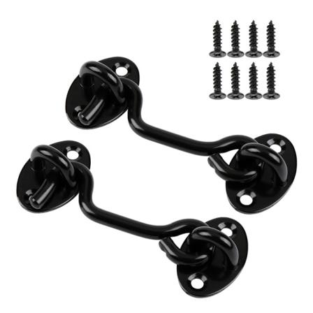 2 stk. svart hyttehake, hyttehake i rustfritt stål, låsehake, Ea