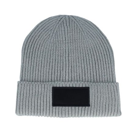 Beechfield - Grå cuff Beanie - Light Grey/Black Fashion Patch Cuff @ Hatstore