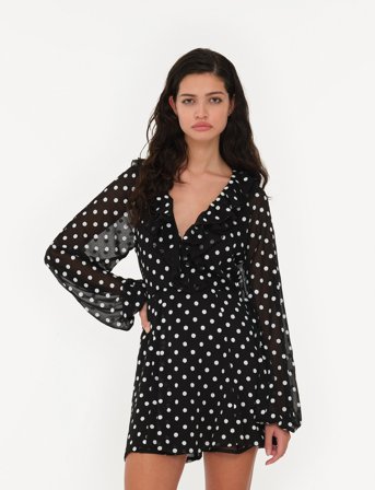 ROTATE Birger Christensen Chiffon Ruffle Mini Dress - Black - 40