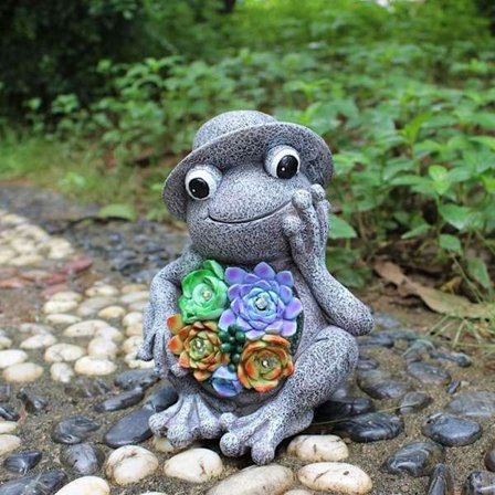 Utendørs statuer, froskefigurer med solcelle-LED-lys, vanntett