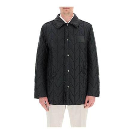 Salvatore Ferragamo, quilted jacket with leather logo patch Zwart, Heren, Maat:XL,polyester